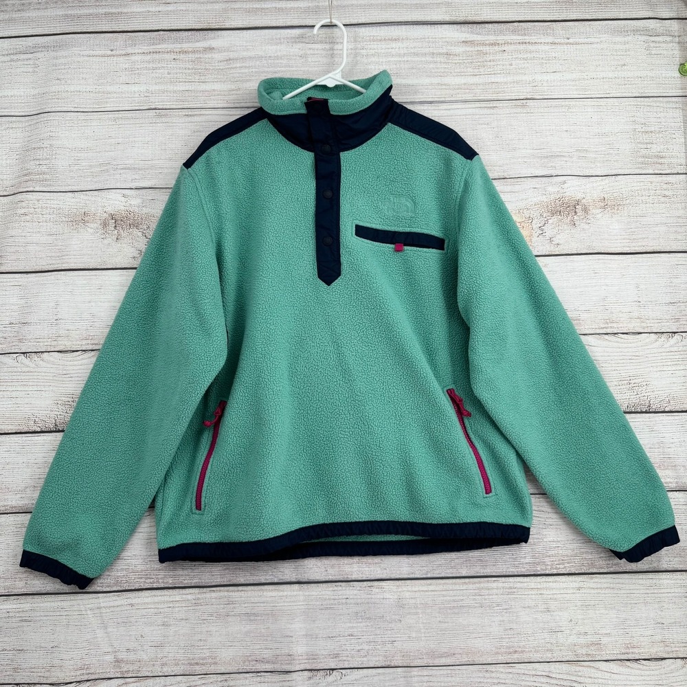 The North Face Snap Fleece Pullover Mens L Green Navy Quilted Yoke NF0A7ZWY